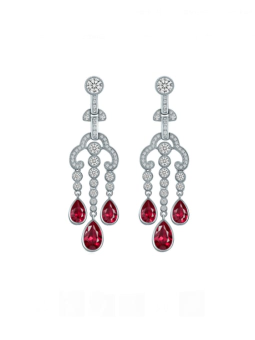 Red  Number: E 0541] 925 Sterling Silver High Carbon Diamond Water Drop Luxury Drop Earring